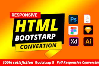 convert psd to html, xd to html, figma to html responsive bootstrap 5