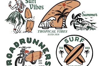 create surf, motorcycles vintage graphic design for tshirt and logo
