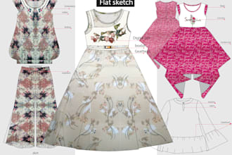 fashion design, technical flat sketch, and tech pack for you