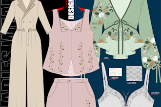 do ladies dress design and technical flat sketch tech pack