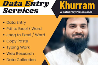 do data entry, data collection, web research, copy paste, convert PDF, typing
