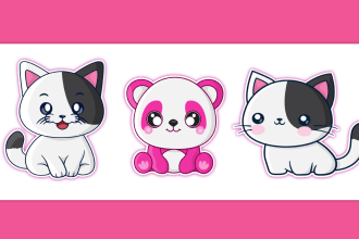 design cute animal characters, kawaii, chibi, stickers