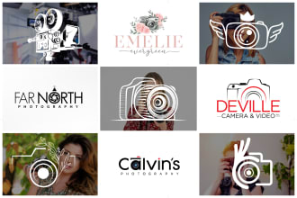 design handwritten signature photography logo with camera