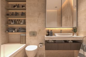 create photorealistic luxury bathroom interior 3d rendering