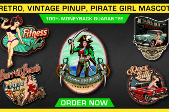design retro vintage pinup girl logo in 24 hours