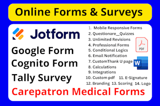 create online forms surveys, jotform, cognito form, carepatron medical forms
