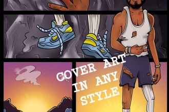 draw detailed cartoon album cover art, single cover, comic cover, music artwork