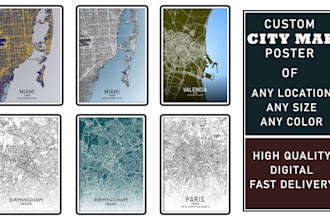design any city or region map poster, any size, any color