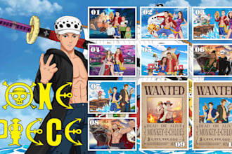 custom couple portrait one piece anime style