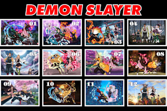 custom couple portrait demon slayer anime style