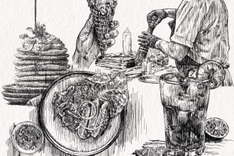 draw vintage sketch illustration for you