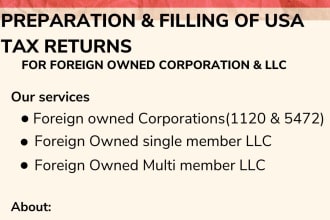 prepare and e file foreign owned US llc tax return form 1065, 1120, 5472