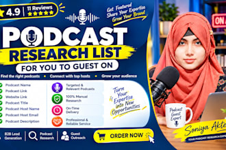research a podcast list for you to guest on