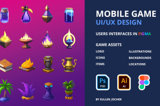 create nice 2d game assets, props, icons,  illustrations and UI