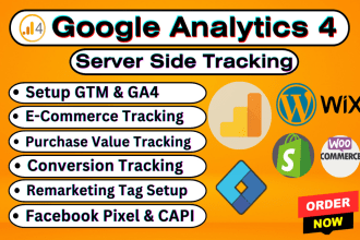 setup google analytics 4, ga4 server side tracking, ecommerce tracking via GTM