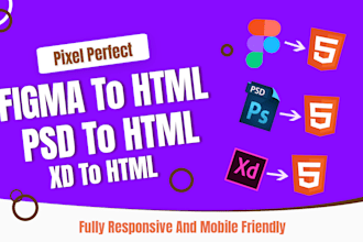 convert pixel perfect figma to html, psd to html, xd to html