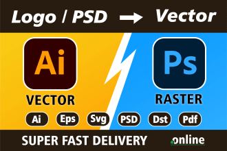 convert file, logo to vector ai psd png eps pdf svg dst in 20 mint