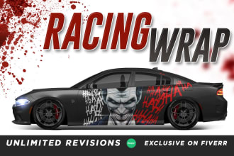 design creative racing car wraps, car wrap, race car wrap, itasha wrap