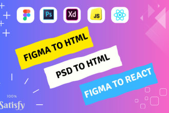 convert figma to html, psd to html, xd to html, figma to react website design
