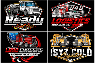 design towing trucking  transport dispatching logistics and transport logo