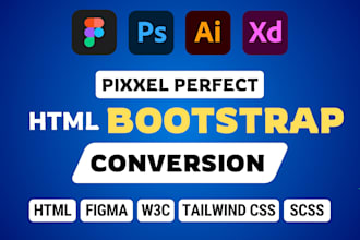 convert figma to HTML, PSD to HTML, xd to HTML with bootstrap 5