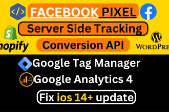 fix or setup facebook pixel, conversion API, ga4 server side tracking with gtm