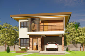make a 3d exterior design based on a given floor layout