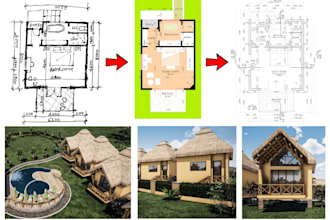 redraw 2d architectural floor plan, blueprint autocad