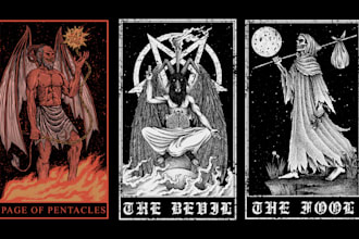 draw dark tarot lenormand for print on merch or card