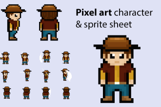 design pixel art sprite sheet, animation, pixel art background and tile set