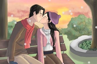 design a romantic couple in anime style