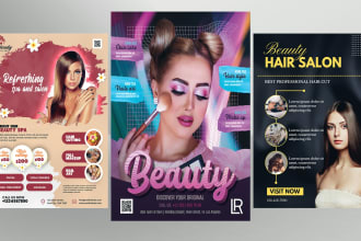 design beauty, fashion, hair salon, spa massage, makeup flyer and pricelist