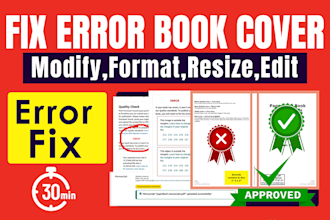 fix error book cover, format, edit, modify resize book cover for amazon kdp