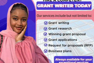 do grant research, grant proposal writing and applications, business plans