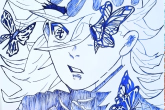 draw your character in anime pencil sketch and tattoo design