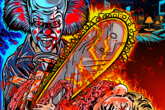 custom horror illustration in heavy metal inspired horror art commision