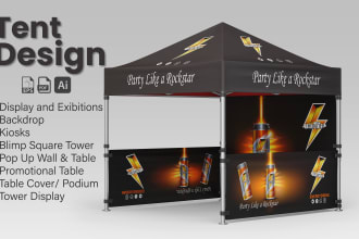 design canopy tent, flag, table cover and roll up banner
