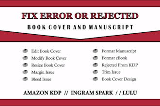 fix errors or rejected cover, edit and resize, kdp cover, ebook, manuscript