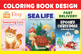 design amazon kdp coloring book cover and interior pages for kids and adults