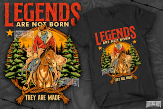 create vintage cowboy designs in hand drawn style