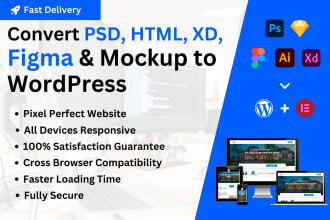 convert figma, HTML, xd, PSD, or mockup to wordpress