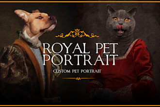 create a royal pet portrait or digital pet painting
