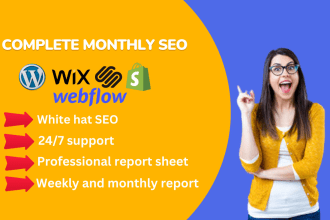 do complete monthly on page SEO for wordpress shopify wix and squarespace