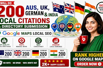 create USA, canada, UK, australian, germany, india, citations for local SEO