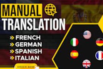manually translate into english, french, german, spanish, and italian