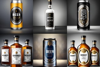design premium labels for beer cans, wine brand and whiskey bottles