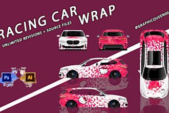 create racing car wrap, itasha wrap design with extreme creativity