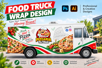 create vehicle wrap design, trailer, food truck and van wrap