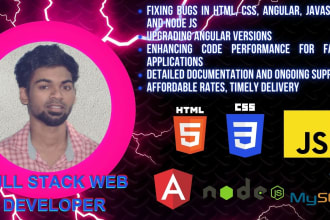 fix and solve issues in HTML, CSS, angular, javascript, node