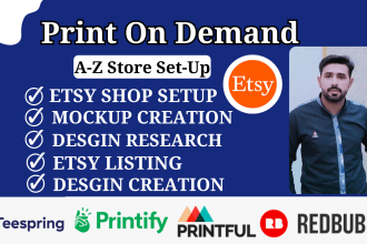 set up etsy print on demand pod dropshipping store, with printify, printful